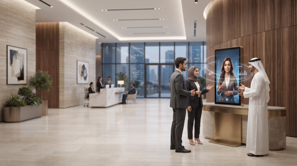 A Middle East-based corporate client looking to modernise its front-desk experience through AI-powered visitor engagement and multilingual assistance.